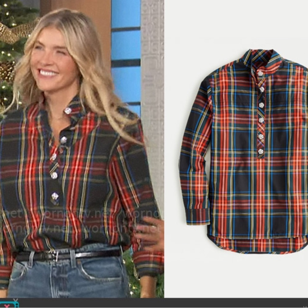 JCrew 🎄embellished tartan popover top - Picture 3 of 10